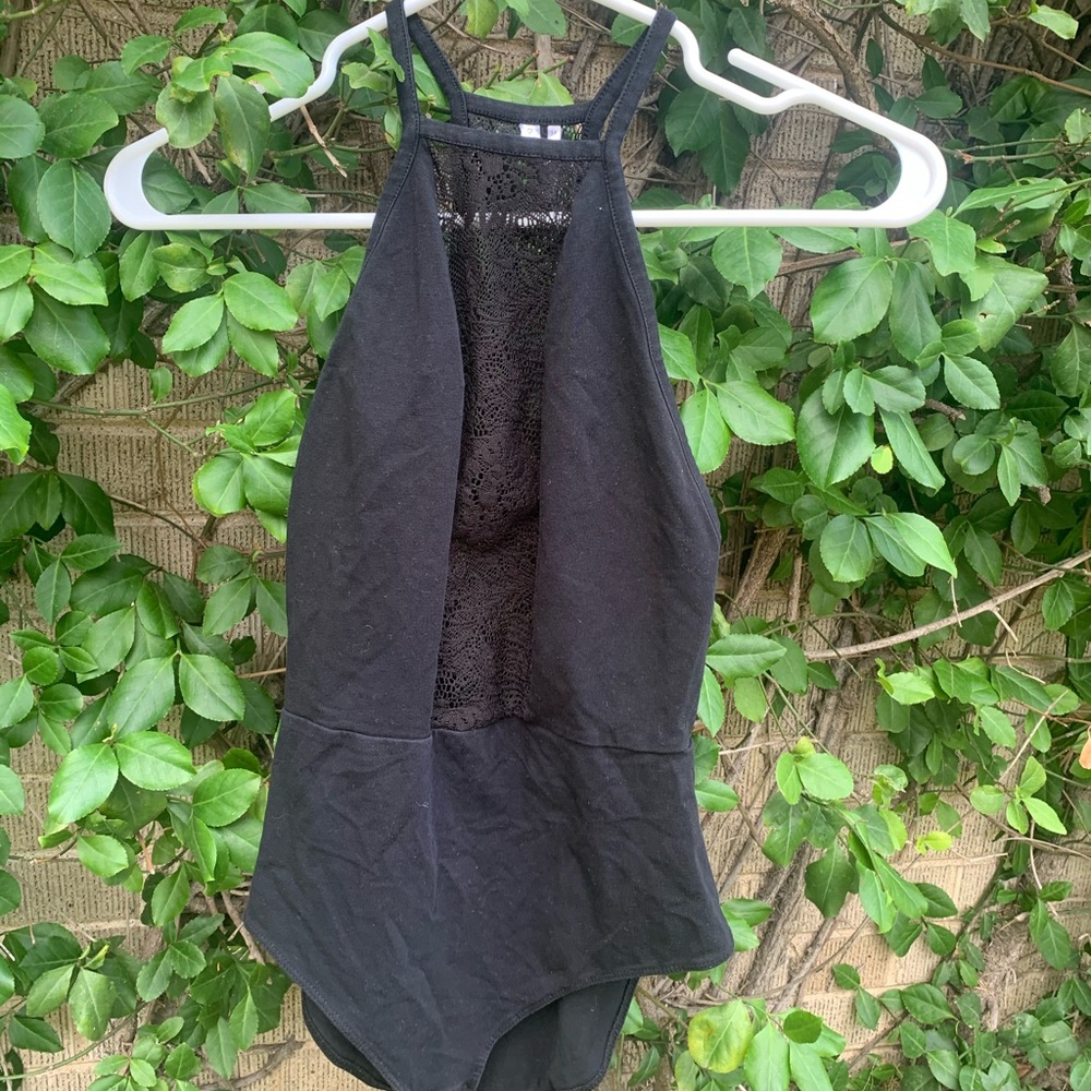 Black lace cut out bodysuit